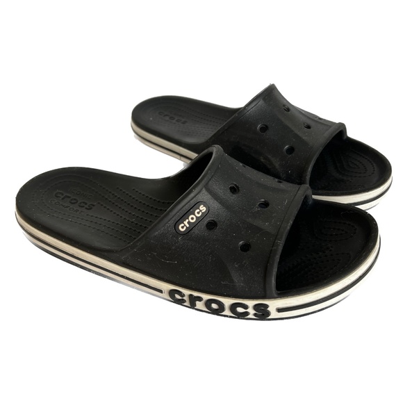 Crocs Classic Slides Black Sandals Mens 5 Womans 7 Slip on Shoes Beach Water - Picture 1 of 8